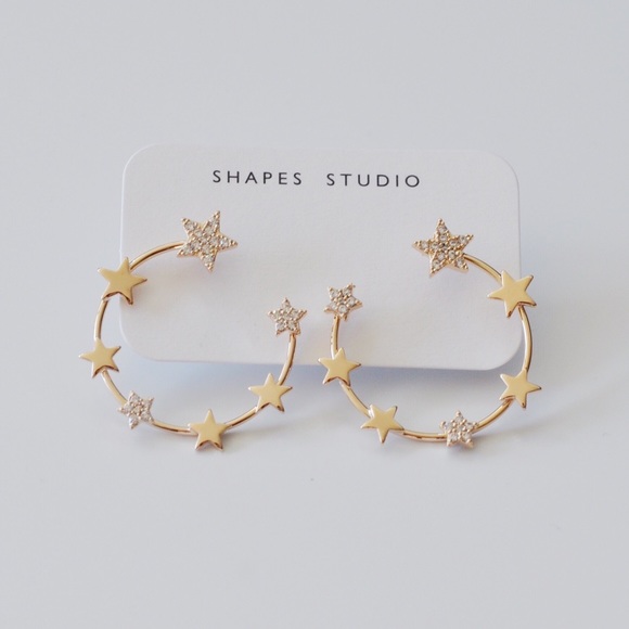 Jewelry - Gold Stars Hoop Earrings Silver Posts
